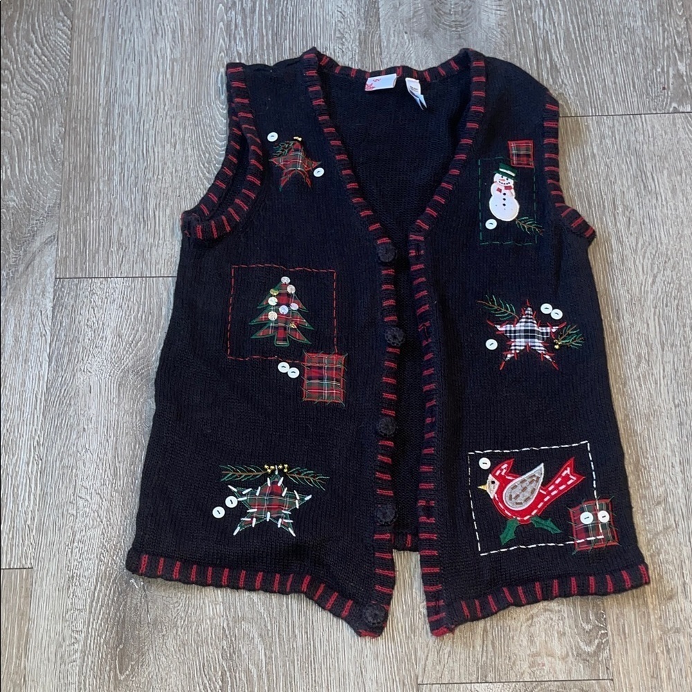 Holiday Editions Christmas party Black Knit Vest with Red Accents sweater event